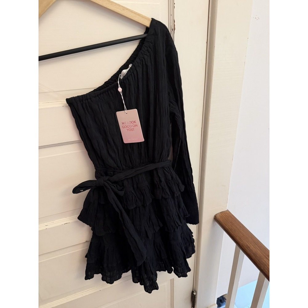 Hello Molly Women's Black Dance The Night Away Dress One Shoulder Mini Sz 2 New - Picture 2 of 5